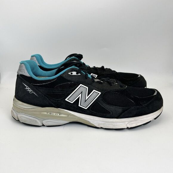 New Balance 990v3 Running Sneakers Mens Sz 14 Black Mesh Teal M990GB3 Suede main image 4